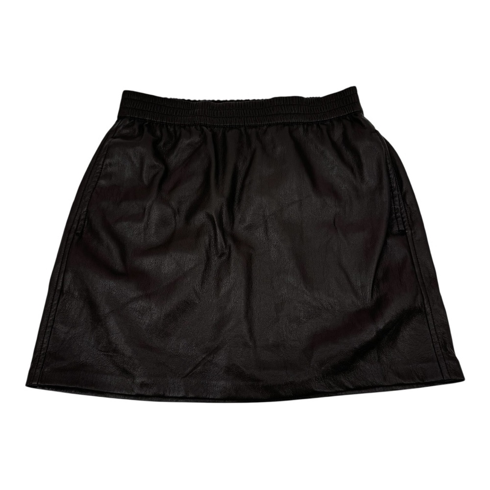 ARITZIA BABATON Flags Mini Skirt Vegan Leather Elastic Waist Dark‎ Brown Size S